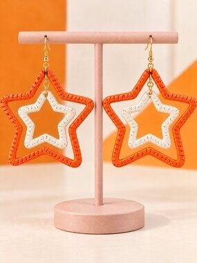 University of Tennessee VOLS Football Gameday Orange White Raffia STAR Earrings